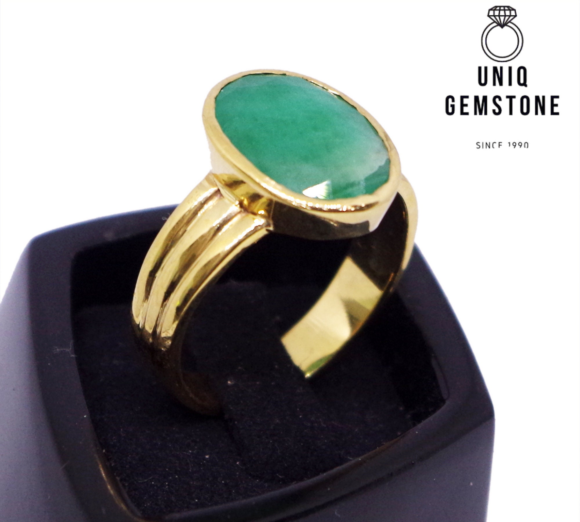 Green Emerald Ring, Unheated Panna Gemstone Ring - Shraddha Shree Gems