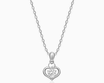 Round Shape Moissanite Pendant, 1 Carat Single Moissanite Pendant With 925 Sterling Silver Chain, Round Cut Moissanite in Heart Pendant