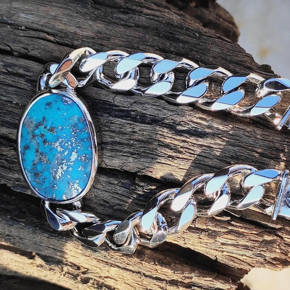 925 Sterling Silver Turquoise Oval Shape Bracelet | Natural Blue