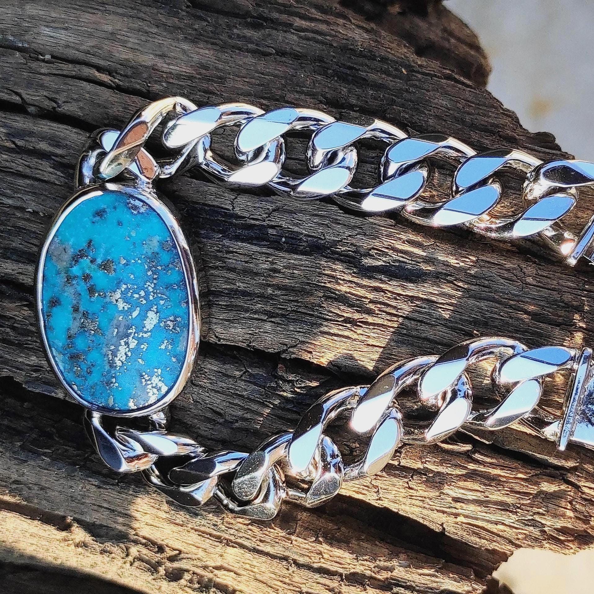 925 Sterling Silver Turquoise Oval Shape Bracelet | Natural Blue
