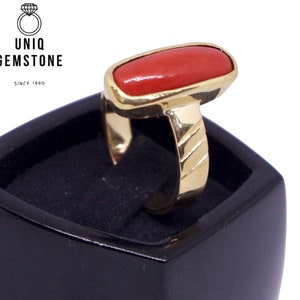 Natural and Certified Red Coral (Moonga) Ring, 3 to 8 Carat Munga Astrology Gemstone Ring in Panchdhatu Metal, Handmade Ring