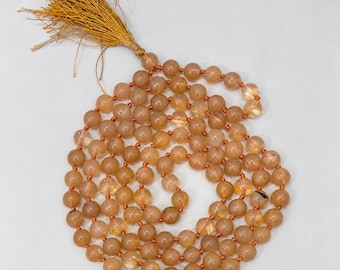 Natural Yellow Calcite Mala | 108+1 Beads 8mm | Japa Prayer Necklace | Meditation Jewelry | Solar Plexus Stone | Yoga Gift