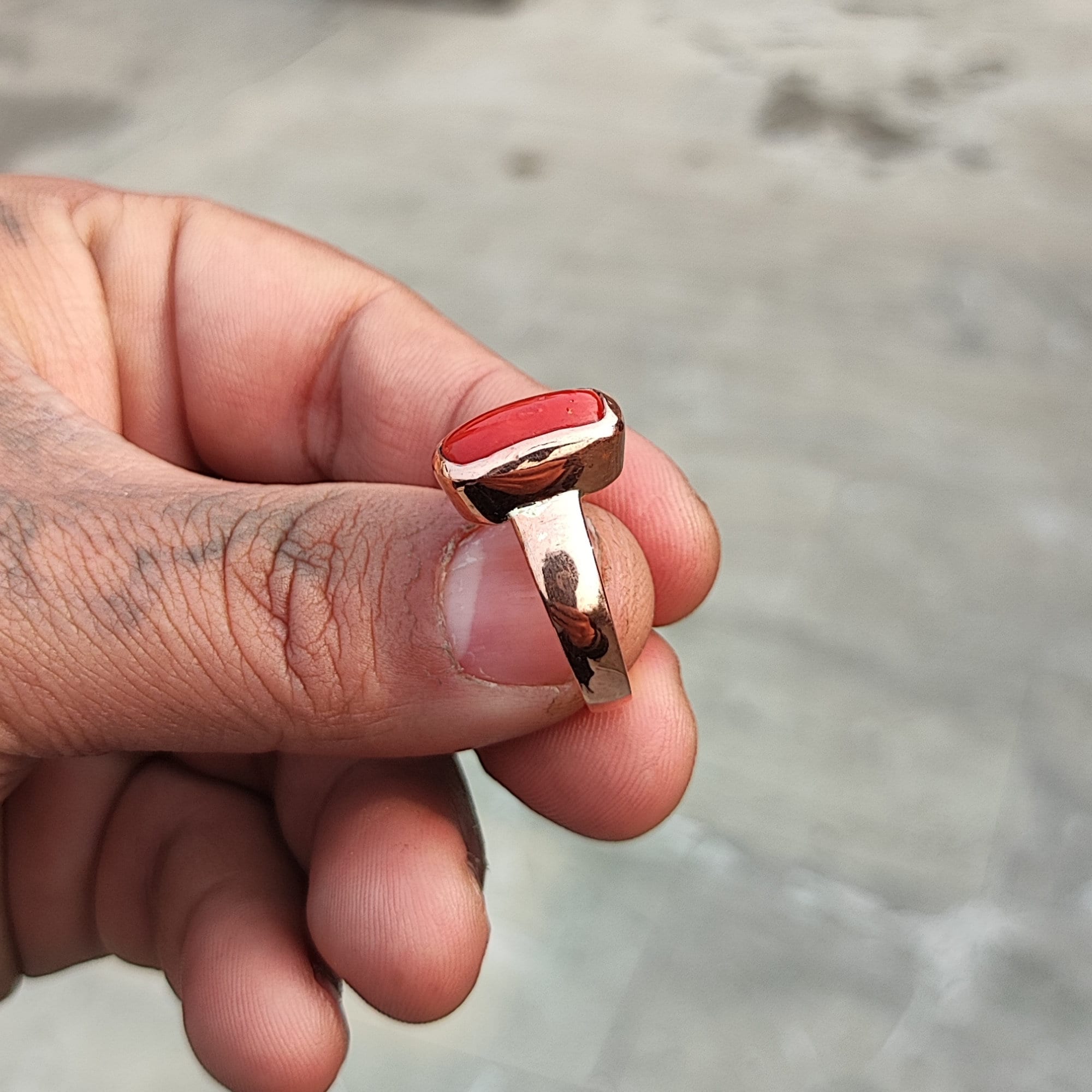 Copper ring outlet with red coral