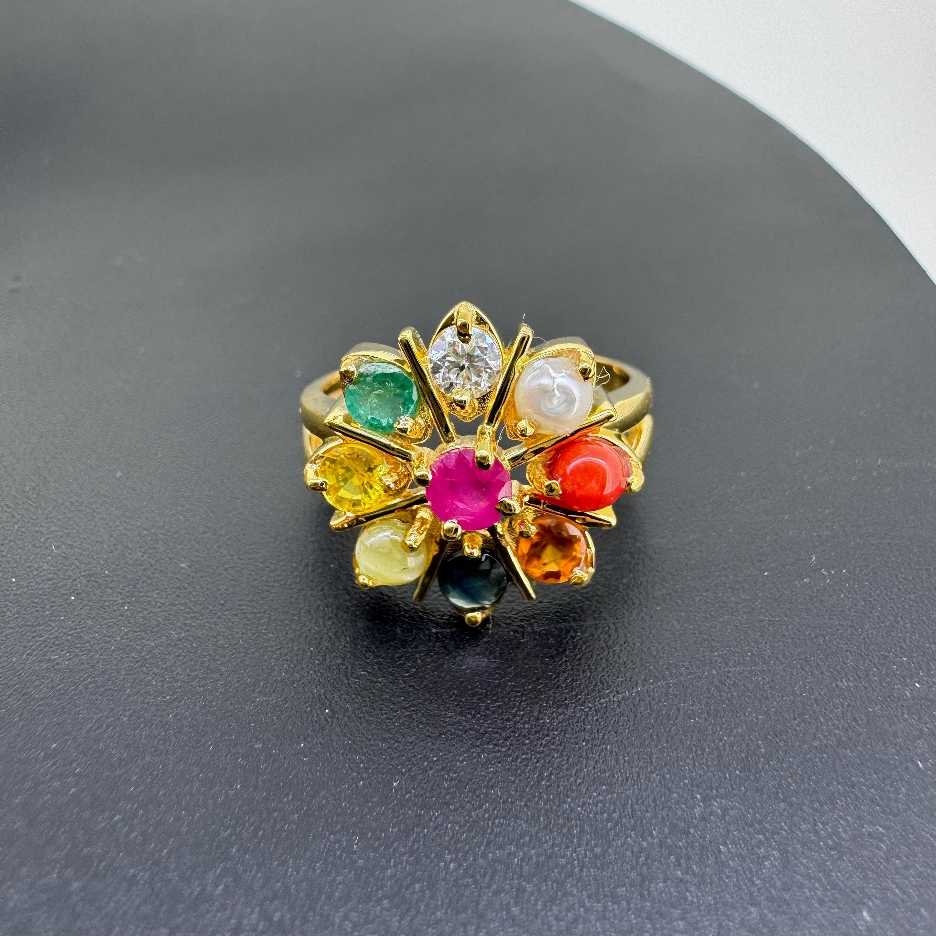 Navratna Ring in Panchdhatu | Nine Gemstone Ring | Multicolor