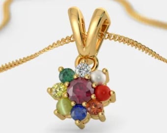 Navratna Pendant in Panchdhatu | Nine Gemstone Chakra Pendant | Multicolor Astrology Necklace | Handmade Spiritual Jewelry | Gift for Her