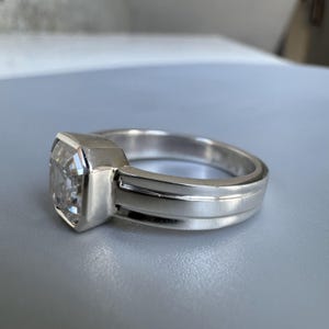 2 Ct Asscher Cut Moissanite Solitaire Ring: Sterling Silver Bezel ...