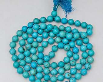 Natural Turquoise Mala | 8mm 108+1 Beads | Japa Meditation Necklace | Blue Gemstone Prayer Strand | Yoga Spiritual Jewelry