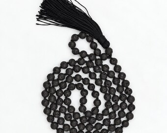Black Lava Stone Mala | 8mm 108 Beads | Japa Meditation Necklace | Prayer Yoga Spiritual Jewelry | Grounding Gift