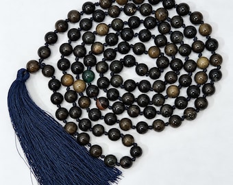 Natural Black Obsidian Mala | 108+1 Beads 8mm | Japa Prayer Necklace | Meditation Beads Yoga Jewelry Spiritual Gift | Healing Stone