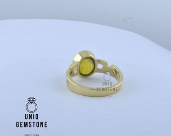 Anello Con Zaffiro Giallo Naturale Pukhraj 5 Ratti - Guru Graha Rashi Ratan In Panchdhatu