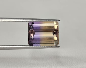 4.80 Ametrino natural talla esmeralda / Gema bicolor / Gema suelta certificada / Piedra para joyería de diseño