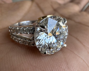 5 Carat Round Moissanite Engagement Ring: Silver & Gold Solitaire Wedding Ring