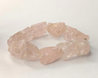 Natural Raw Rose Quartz Bracelet | Genuine Rose Quartz Crystal Bracelet | Love Healing Gemstone Jewelry | Pink Crystal Gift | Unisex