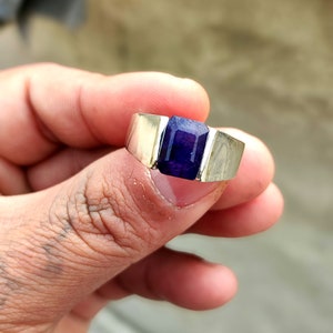 Lab Certified Blue Sapphire/ Neelam Rashi Ratan Astrological Purpose Ring In 925 Sterling Silver For Men & Women