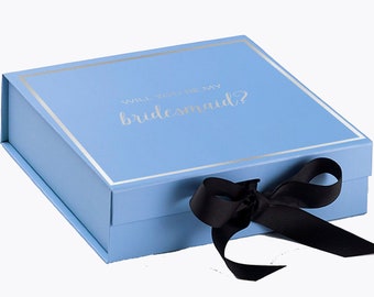 Caja de propuestas - ¿Serás mi dama de honor?  - Caja azul claro con arco