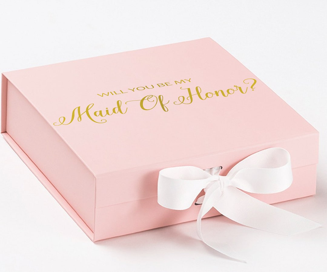 Luxury Will You Be My Maid of Honor? Proposal Box Pink Box W/ White — free download