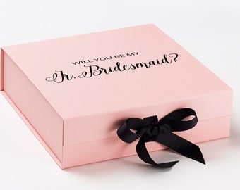 Proposal Box - Will You Be My Jr. Bridesmaid?  - Pink Box w/  Black Bow - No Border