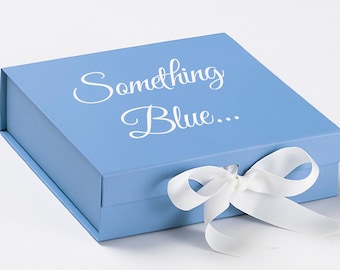 Something Blue... Personalized Light blue wedding gift box with white bow