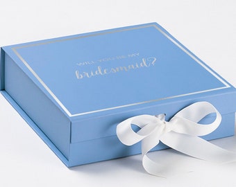 Cuadro de propuestas - ¿Serás mi dama de honor?  - Caja azul claro con lazo blanco