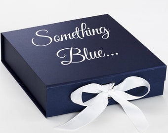 Something Blue... Personalized Navy blue wedding gift box with White bow