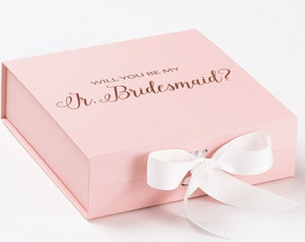 Luxury Proposal Box - Will You Be My Jr. Bridesmaid?  - Pink Box w/  White Bow - No Border
