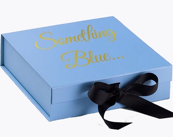 Something Blue... Personalized Light blue wedding gift box with Black bow