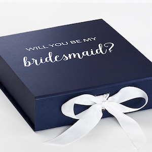Boîte de proposition - Serez-vous ma demoiselle d'honneur?  - Navy Blue Box w/ White Bow- No Border