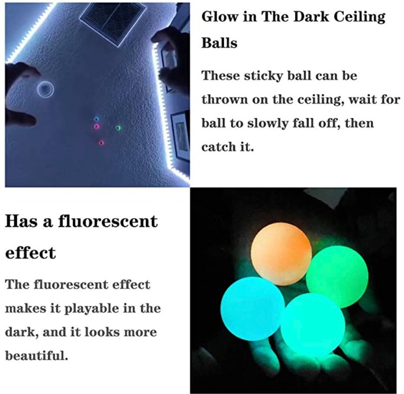 Glow in The Dark Sticky Ceiling Balls Squishy Glow Stress Etsy