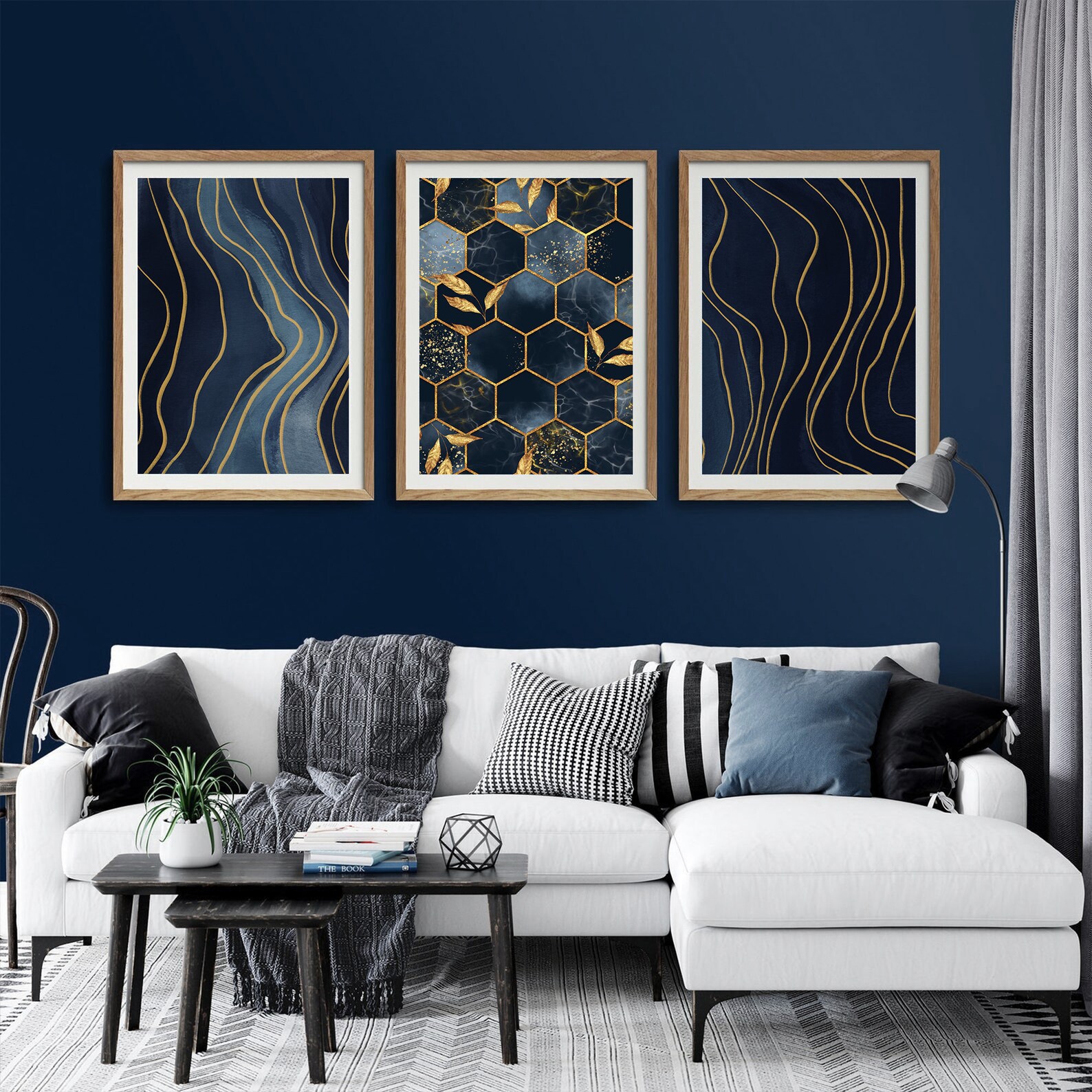 Abstract Blue and Gold Wall Prints Abstract Wall Art Etsy