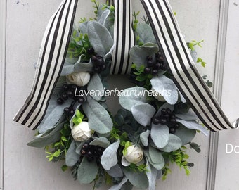 Mini lambs ear wreath/ blackberry/ mini wreath/cabinet wreath