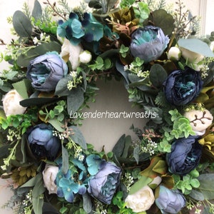 Spring wreath/ wreath/ peonies/ summer/ blue/ home decor/ door wreath