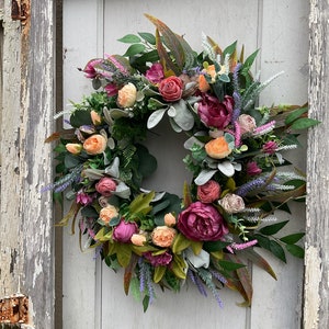 New summer door wreath/ peony wreath/ door wreath/ spring wreath/farmhouse/ home decor zdjęcie 5