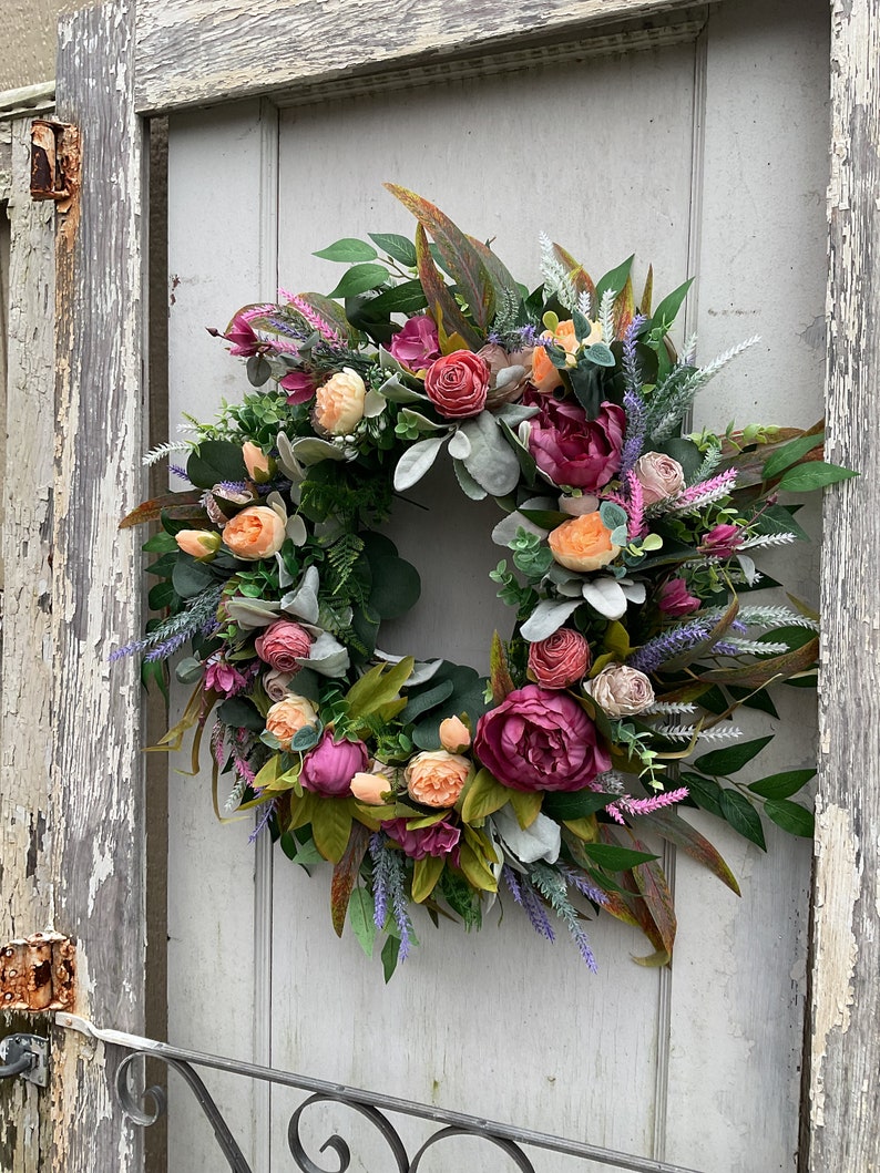 New summer door wreath/ peony wreath/ door wreath/ spring wreath/farmhouse/ home decor 画像 5