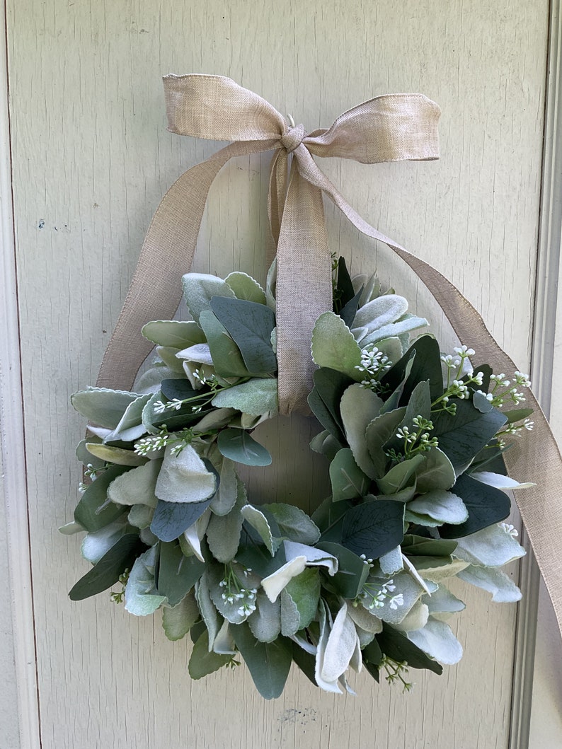 Mini Lambs Ear & Eucalyptus Wreath: Farmhouse Cabinet Decor (8 Inch) - Etsy