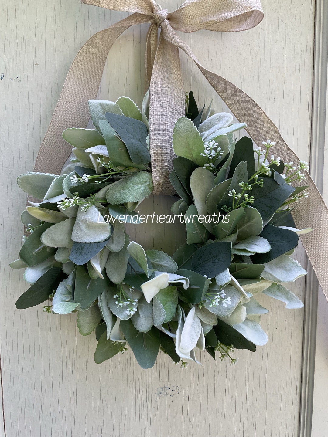 Mini Lambs Ear & Eucalyptus Wreath: Farmhouse Cabinet Decor (8 Inch) - Etsy