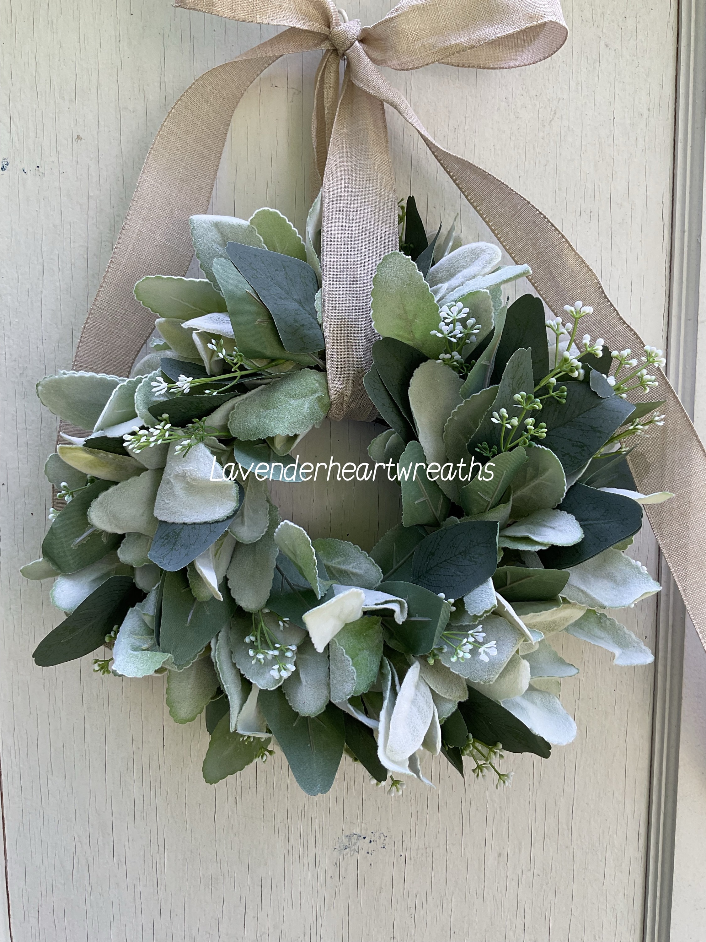 Mini Lambs Ear & Eucalyptus Wreath: Farmhouse Cabinet Decor (8 Inch) - Etsy