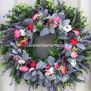 summer wreath/farmhouse/ home decor/ eucalyptus/ lavender/ spring/ wreath