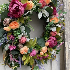 New summer door wreath/ peony wreath/ door wreath/ spring wreath/farmhouse/ home decor 画像 4