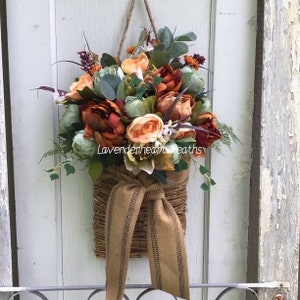 Fall door wreath/ basket/ door wreath/ peonies/ farmhouse/ home decor
