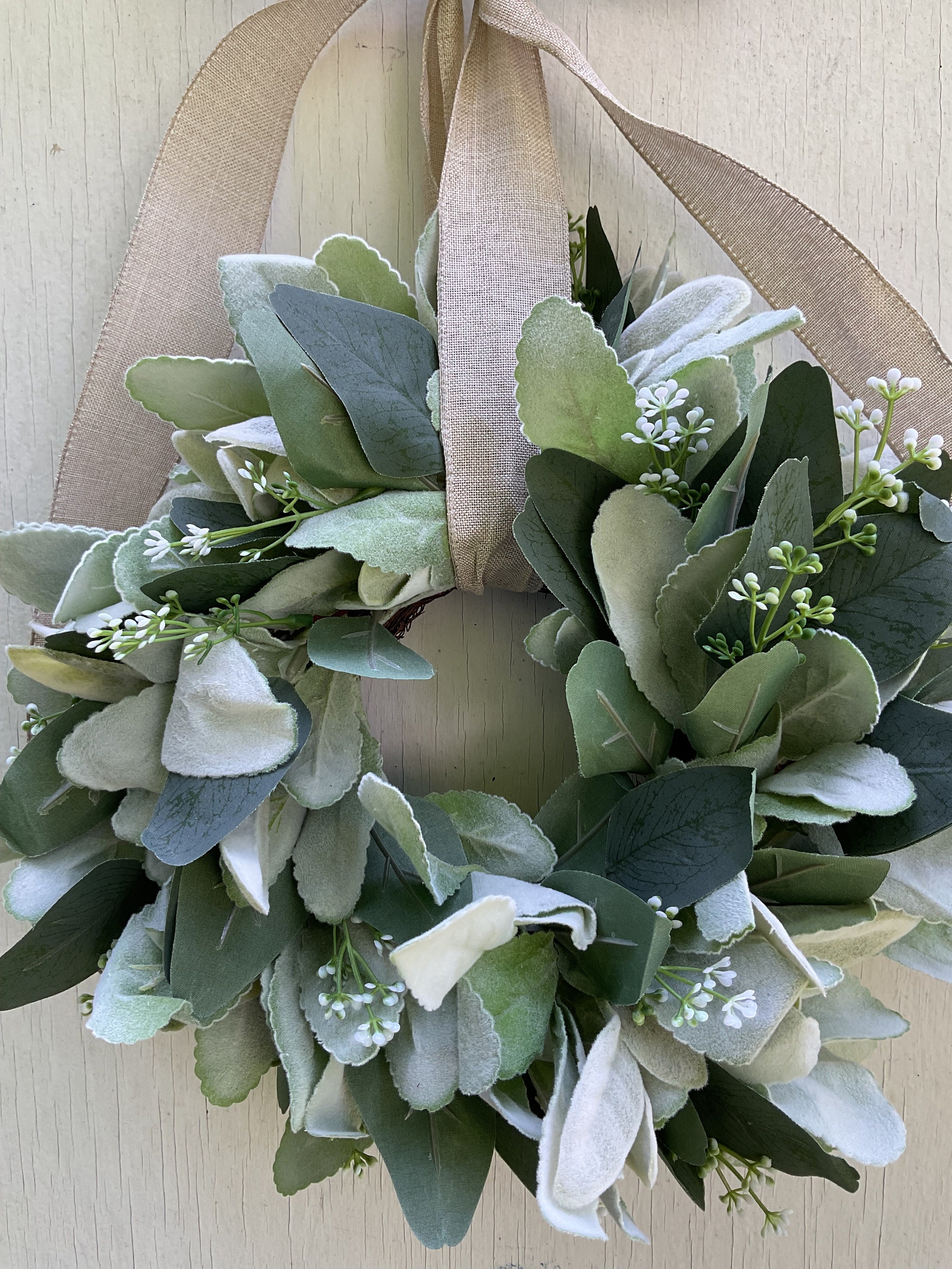 Mini Lambs Ear & Eucalyptus Wreath: Farmhouse Cabinet Decor (8 Inch) - Etsy