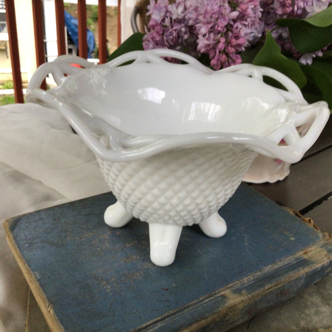 Vintage Milk Glass Dish/ Milk Glass Dish With Feet/ Vintage/ Etsy