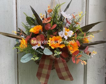 Small sunflower door basket arrangement/sunflowers/ fall door basket