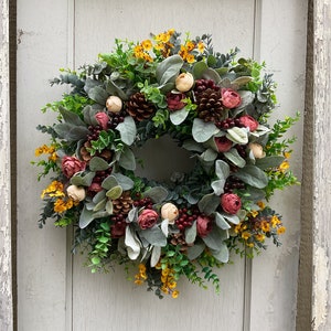 Fall burgundy wreath/ door wreath/ berries/ eucalyptus/ farmhouse