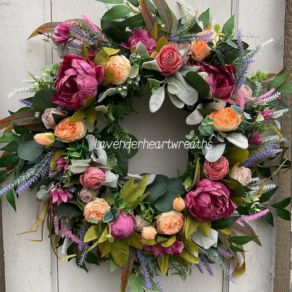 New summer door wreath/ peony wreath/ door wreath/ spring wreath/farmhouse/ home decor