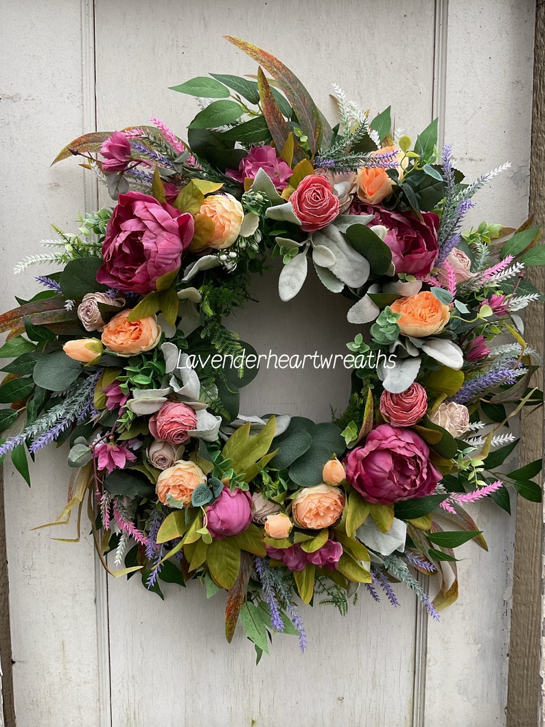 New summer door wreath/ peony wreath/ door wreath/ spring wreath/farmhouse/ home decor 画像 1