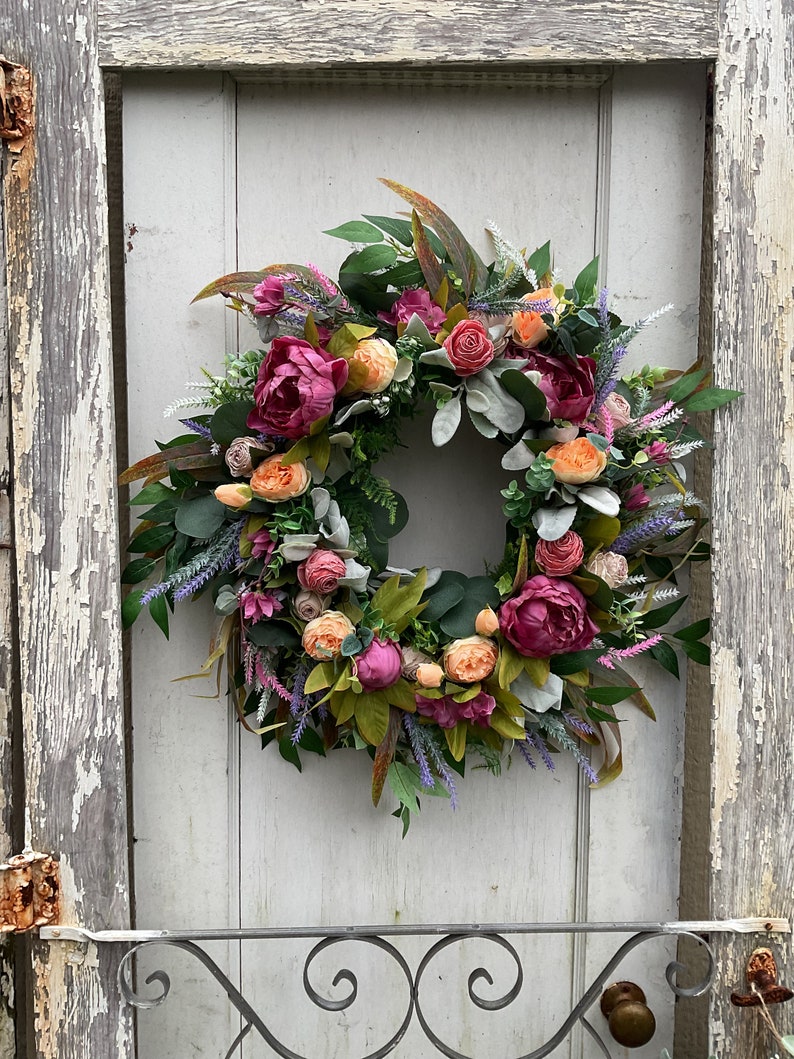 New summer door wreath/ peony wreath/ door wreath/ spring wreath/farmhouse/ home decor 画像 6