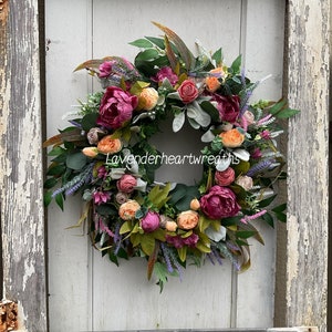 New summer door wreath/ peony wreath/ door wreath/ spring wreath/farmhouse/ home decor 画像 2