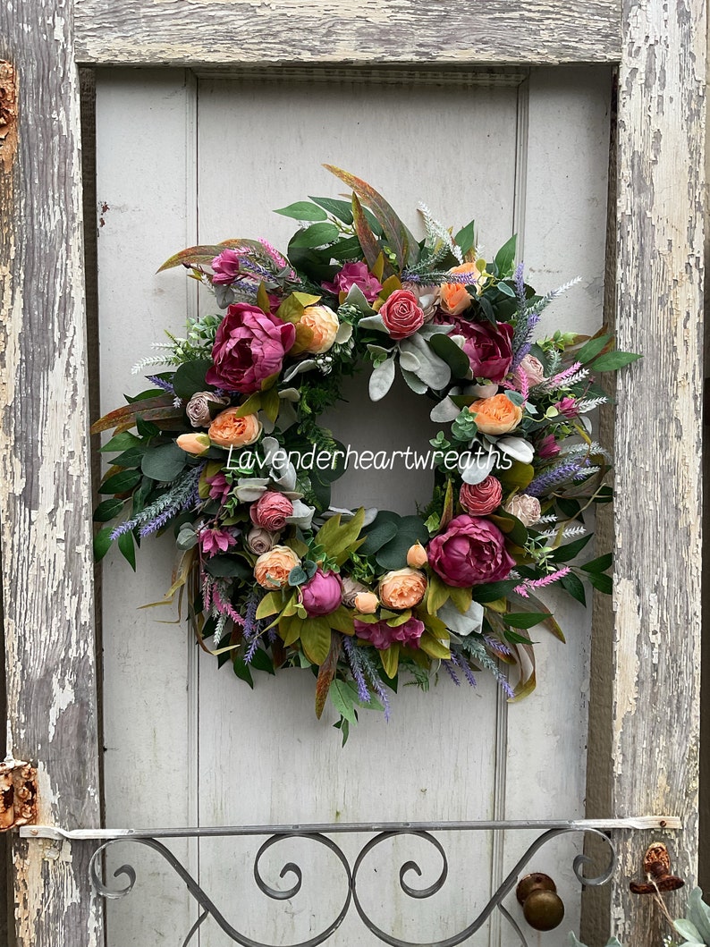 New summer door wreath/ peony wreath/ door wreath/ spring wreath/farmhouse/ home decor 画像 2