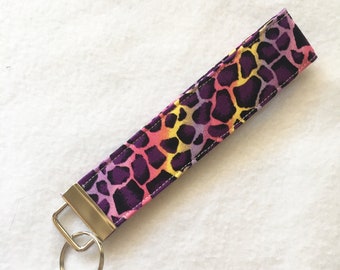 Purple Cheetah Print Keyfob Wristlet, Wrist Lanyard, Keychain Wristlet, Gift for Teen, Handmade, Fabric Wristlet, Key Wristlet