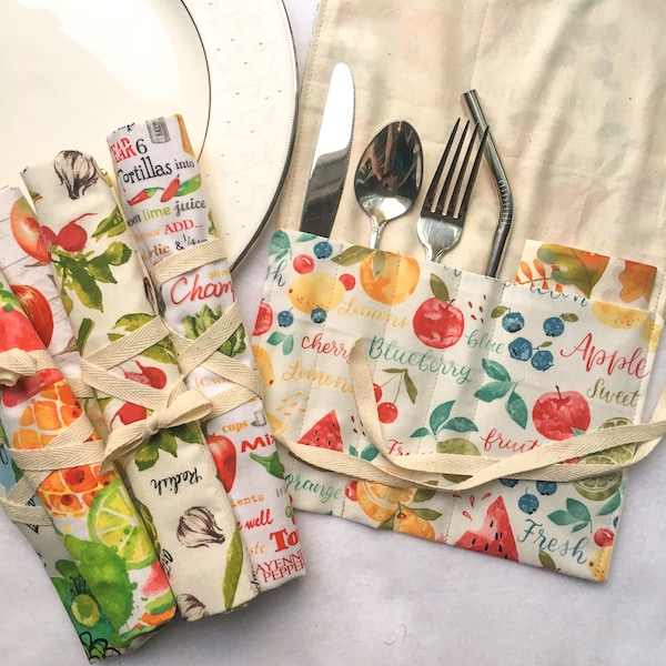 Cutlery Roll Wrap, Utensil Wrap, Travel, Picnic, Zero Waste, Eco Friendly, Reusable, Teacher gift, Mother's Day gift